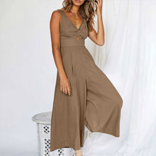 Load image into Gallery viewer, V Neck Cutout Wide Leg Jumpsuits