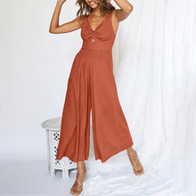 Load image into Gallery viewer, V Neck Cutout Wide Leg Jumpsuits