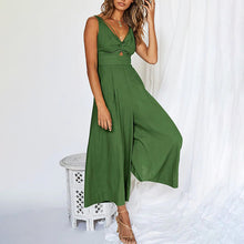 Load image into Gallery viewer, V Neck Cutout Wide Leg Jumpsuits
