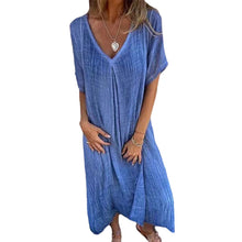 Load image into Gallery viewer, Cotton and Linen V-neck Midi Dress