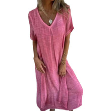 Load image into Gallery viewer, Cotton and Linen V-neck Midi Dress