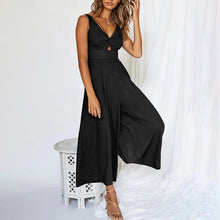 Load image into Gallery viewer, V Neck Cutout Wide Leg Jumpsuits