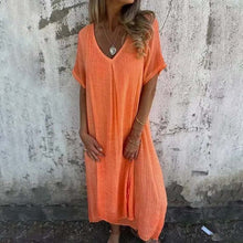 Load image into Gallery viewer, Cotton and Linen V-neck Midi Dress