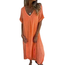 Load image into Gallery viewer, Cotton and Linen V-neck Midi Dress