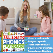 Load image into Gallery viewer, Phonics Flash Cards - Learn to Read in 20 Stages - Digraphs CVC Blends Long Vowel Sounds