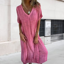 Load image into Gallery viewer, Cotton and Linen V-neck Midi Dress
