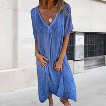 Load image into Gallery viewer, Cotton and Linen V-neck Midi Dress