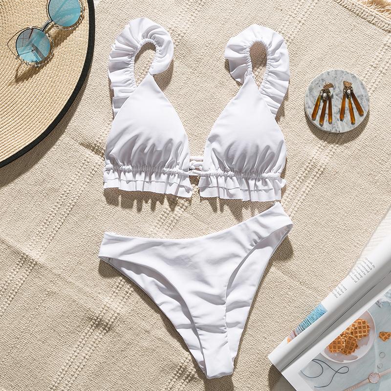 Ruffled split strap swimsuit – gohomie
