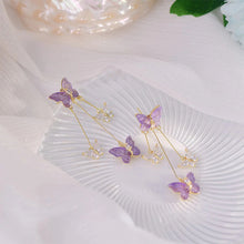 Load image into Gallery viewer, Crystal Butterfly Tassel Earrings