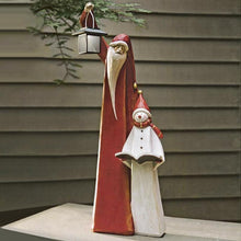 Load image into Gallery viewer, Santa and Snowman Sculpture with Solar Lantern