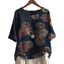 Load image into Gallery viewer, Women's Button Short Sleeve Floral Print T-Shirt
