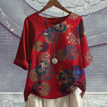 Load image into Gallery viewer, Women's Button Short Sleeve Floral Print T-Shirt