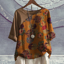 Load image into Gallery viewer, Women's Button Short Sleeve Floral Print T-Shirt