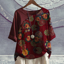 Load image into Gallery viewer, Women's Button Short Sleeve Floral Print T-Shirt