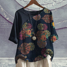 Load image into Gallery viewer, Women's Button Short Sleeve Floral Print T-Shirt