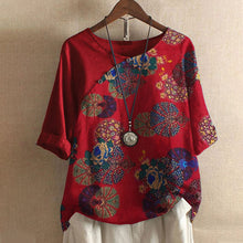 Load image into Gallery viewer, Women's Button Short Sleeve Floral Print T-Shirt