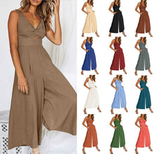 Load image into Gallery viewer, V Neck Cutout Wide Leg Jumpsuits