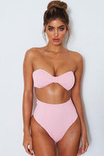 Load image into Gallery viewer, New Ribbed Bowknot Bandeau Bikini Swimsuit in Pink.MO