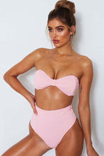 Load image into Gallery viewer, New Ribbed Bowknot Bandeau Bikini Swimsuit in Pink.MO