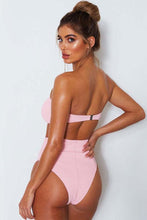 Load image into Gallery viewer, New Ribbed Bowknot Bandeau Bikini Swimsuit in Pink.MO