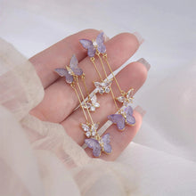 Load image into Gallery viewer, Crystal Butterfly Tassel Earrings