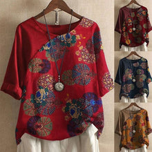 Load image into Gallery viewer, Women's Button Short Sleeve Floral Print T-Shirt